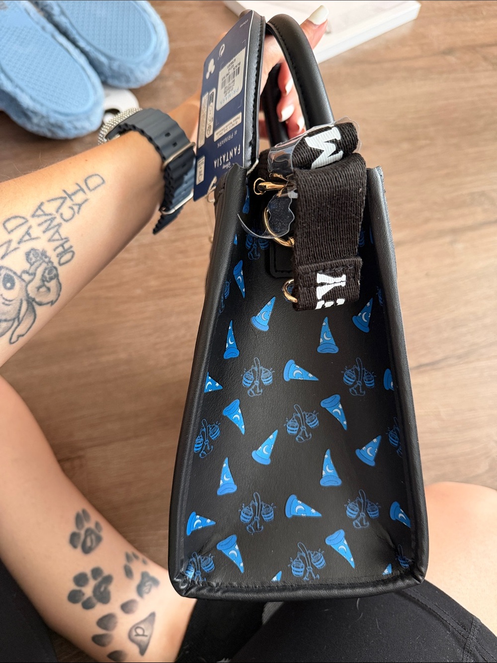 NWT Disney Fantasia Black Satchel with Blue Lettering and Gold Accents - Picture 4 of 9